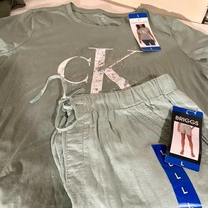 Bundle (2) Calvin Klein T-Shirt + Briggs Linen Blend Shorts Women's Size L Beach